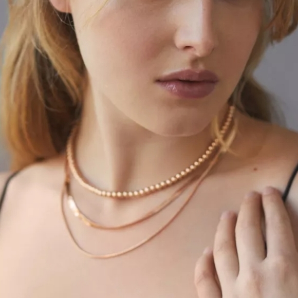 ADORNIA 14K Yellow Gold Vermeil Layered Chain Multi 3 layer chain gold necklace - Picture 2 of 3